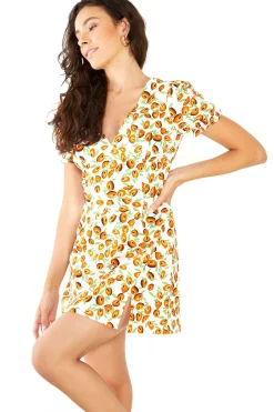 Glamorous Day Dresses|Wrap Dressses|Abstract Fruit Wrap Short-Sleeve Mini-Dress -