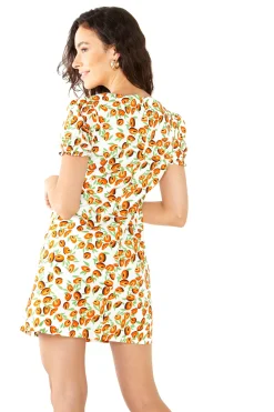 Glamorous Day Dresses|Wrap Dressses|Abstract Fruit Wrap Short-Sleeve Mini-Dress -