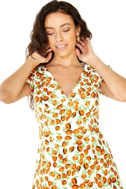 Glamorous Day Dresses|Wrap Dressses|Abstract Fruit Wrap Short-Sleeve Mini-Dress -