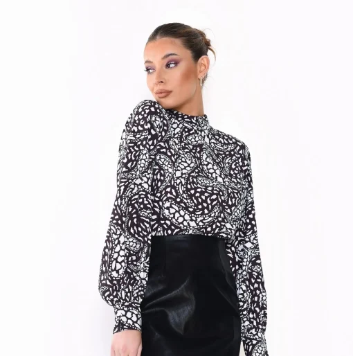 Glamorous Blouses & Shirts|Abstract Mono Long-Sleeve Printed Blouse -