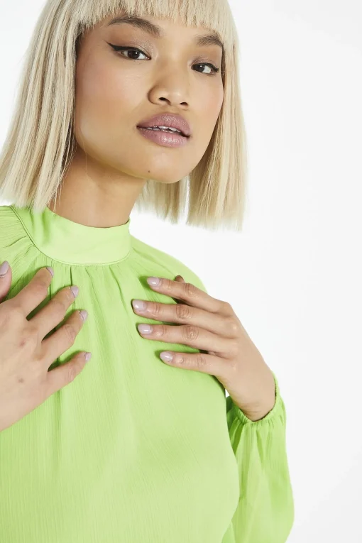 Glamorous Mini Dresses|Mini Dresses|Acid-Lime Long-Sleeve-Open-Back Mini-dress -