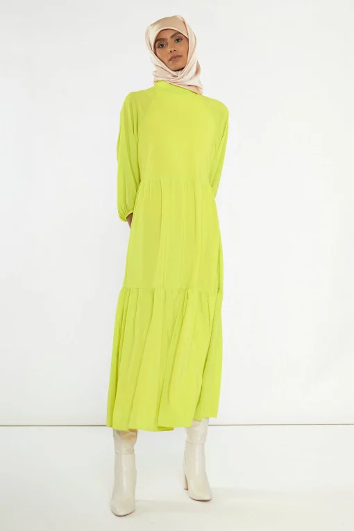 Glamorous Best Dressed Guest|Go To Partywear|Acid-Yellow Open Back Tiered Midi-Dress -