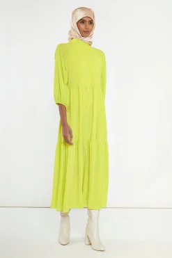 Glamorous Best Dressed Guest|Go To Partywear|Acid-Yellow Open Back Tiered Midi-Dress -