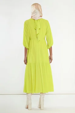 Glamorous Best Dressed Guest|Go To Partywear|Acid-Yellow Open Back Tiered Midi-Dress -