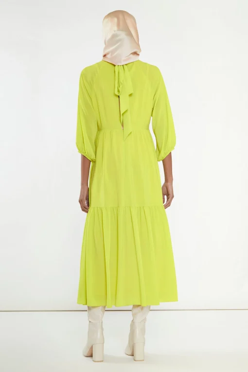 Glamorous Best Dressed Guest|Go To Partywear|Acid-Yellow Open Back Tiered Midi-Dress -