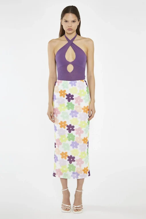 Glamorous Crops, Corsets & Bodysuits|Amethyst Cross-Over Halterneck Knitted-Bodysuit -