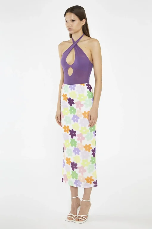 Glamorous Crops, Corsets & Bodysuits|Amethyst Cross-Over Halterneck Knitted-Bodysuit -