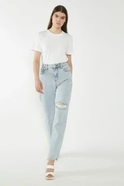 Glamorous Chic Escapes|Ripped & Distressed Jeans|Antique Bleach Distressed Mom Jeans -
