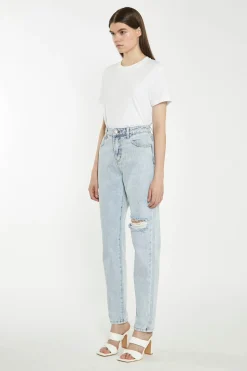 Glamorous Chic Escapes|Ripped & Distressed Jeans|Antique Bleach Distressed Mom Jeans -