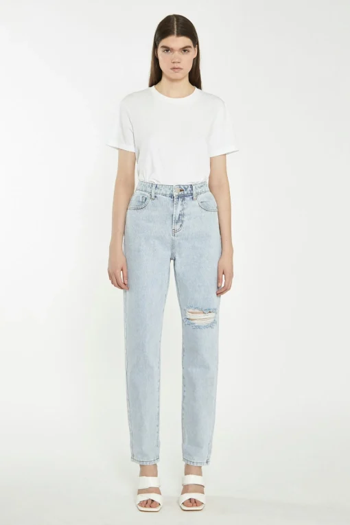 Glamorous Chic Escapes|Ripped & Distressed Jeans|Antique Bleach Distressed Mom Jeans -