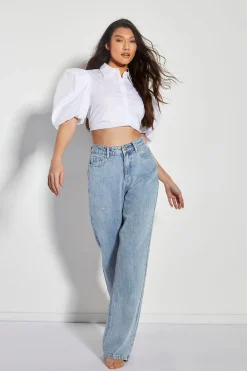 Glamorous High Waisted Jeans|Wide Leg Jeans|Antique Blue High-Waist Wide Leg 90s Jeans -