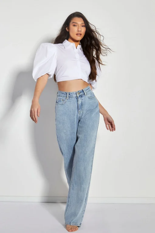 Glamorous High Waisted Jeans|Wide Leg Jeans|Antique Blue High-Waist Wide Leg 90s Jeans -