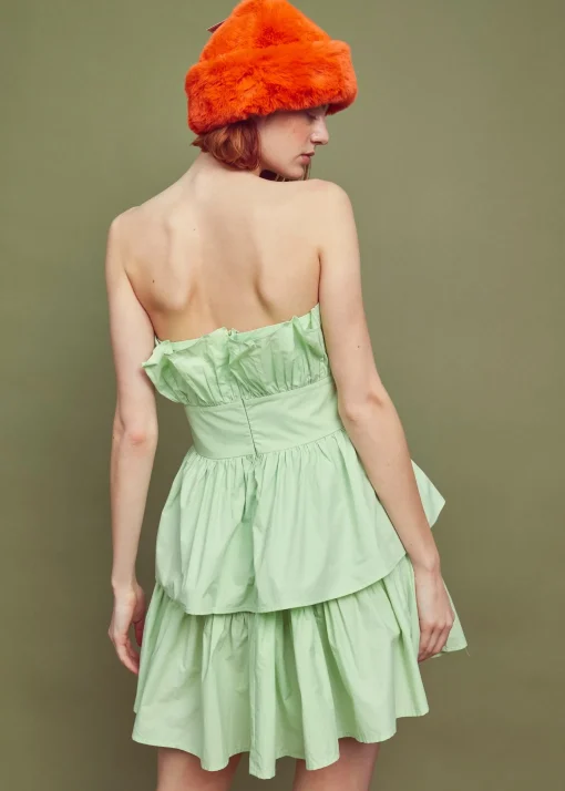 Glamorous Dresses|Best Dressed Guest|Apple Green Bandeau Ruffle Mini-dress -