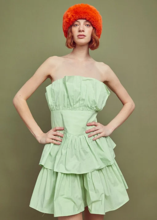 Glamorous Dresses|Best Dressed Guest|Apple Green Bandeau Ruffle Mini-dress -