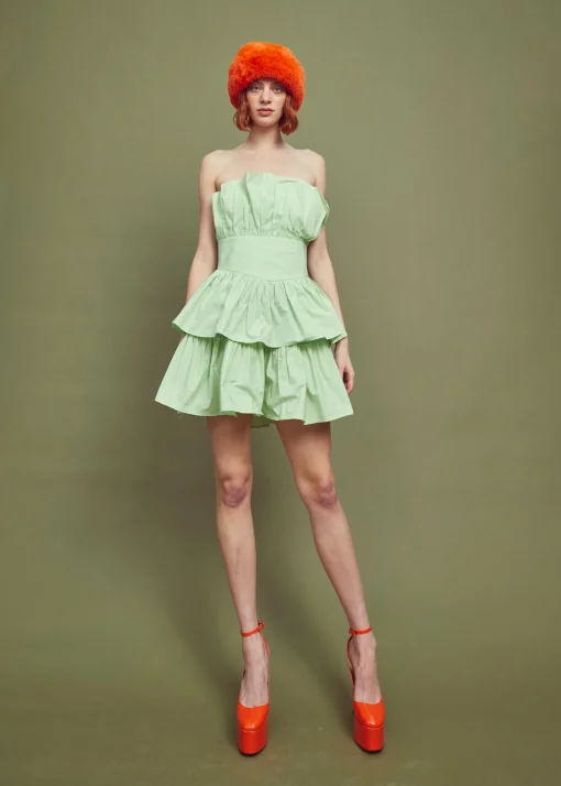 Glamorous Dresses|Best Dressed Guest|Apple Green Bandeau Ruffle Mini-dress -