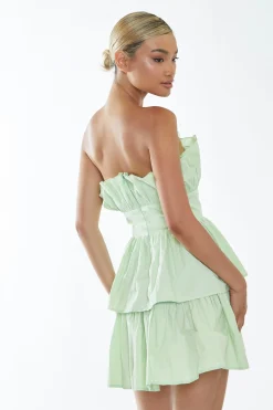 Glamorous Dresses|Best Dressed Guest|Apple Green Bandeau Ruffle Mini-dress -
