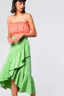 Glamorous Midi & Midaxi Skirts|Apple Green Ruffle Detail Midi Skirt -