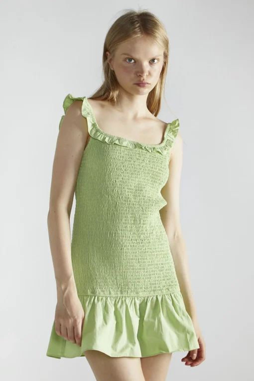 Glamorous Mini Dresses|Mini Dresses|Apple-Green Square-Neck-Bodycon Mini-Dress -