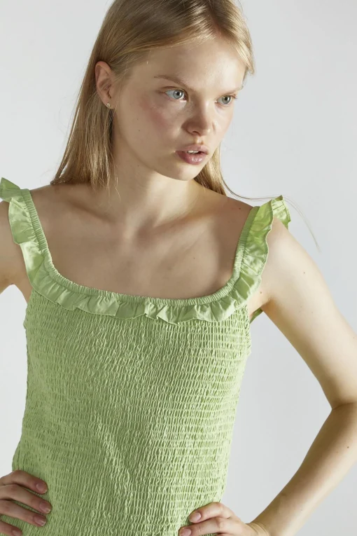 Glamorous Mini Dresses|Mini Dresses|Apple-Green Square-Neck-Bodycon Mini-Dress -