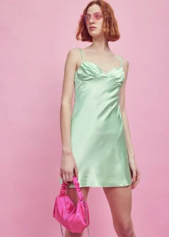 Glamorous Graduation|Best Dressed Guest|Apple-Green Strappy Satin Mini-Dress -