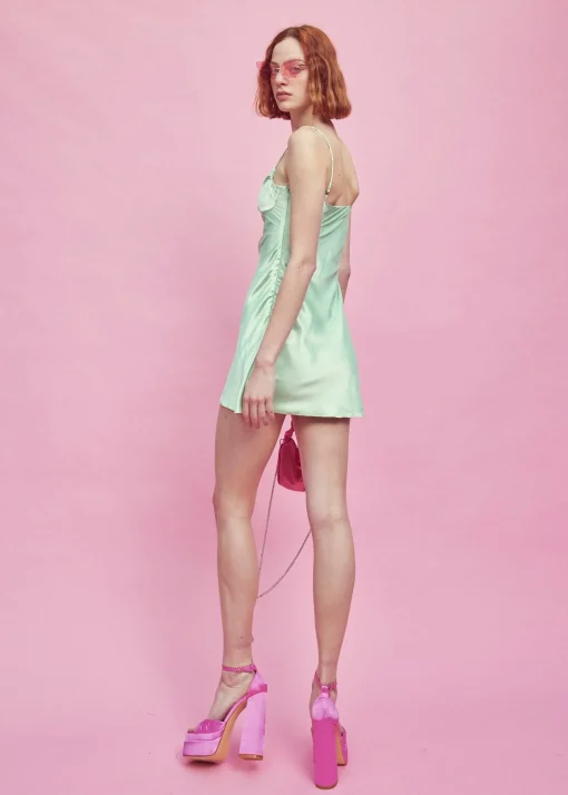 Glamorous Graduation|Best Dressed Guest|Apple-Green Strappy Satin Mini-Dress -
