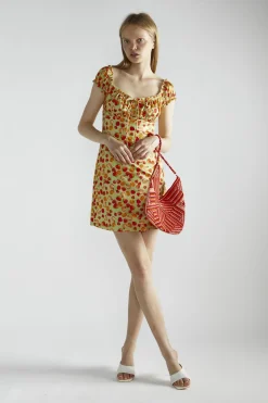 Glamorous Mini Dresses|Mini Dresses|Apple-Green-Fruit Short-Sleeve-A-Line Mini-Dress -