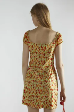 Glamorous Mini Dresses|Mini Dresses|Apple-Green-Fruit Short-Sleeve-A-Line Mini-Dress -