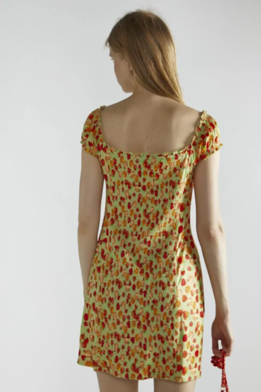 Glamorous Mini Dresses|Mini Dresses|Apple-Green-Fruit Short-Sleeve-A-Line Mini-Dress -