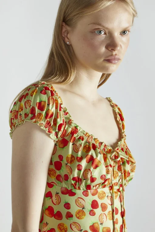 Glamorous Mini Dresses|Mini Dresses|Apple-Green-Fruit Short-Sleeve-A-Line Mini-Dress -