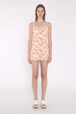 Glamorous Best Dressed Guest|Playsuits|Apricot Blurred-Flower Strappy Loose-Fit-Playsuit -