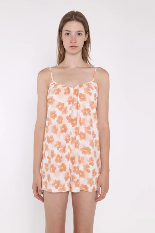 Glamorous Best Dressed Guest|Playsuits|Apricot Blurred-Flower Strappy Loose-Fit-Playsuit -