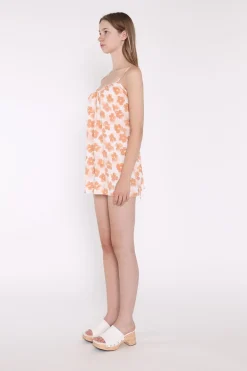 Glamorous Best Dressed Guest|Playsuits|Apricot Blurred-Flower Strappy Loose-Fit-Playsuit -
