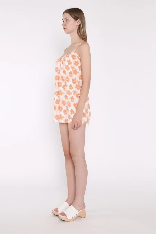 Glamorous Best Dressed Guest|Playsuits|Apricot Blurred-Flower Strappy Loose-Fit-Playsuit -