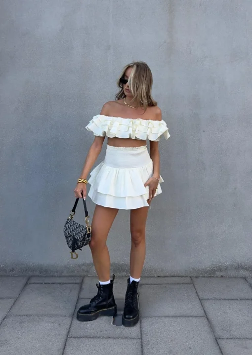 Glamorous Bottoms|Co-ords|Arabella Co-ord RaRa Mini Skirt -Cream -