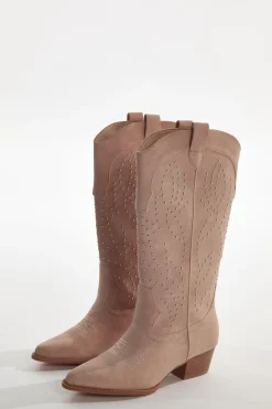 Glamorous Boots|Baby-Pink Studded Cowboy Knee-High-Boots -