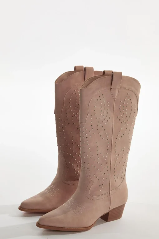 Glamorous Boots|Baby-Pink Studded Cowboy Knee-High-Boots -