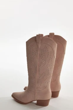 Glamorous Boots|Baby-Pink Studded Cowboy Knee-High-Boots -
