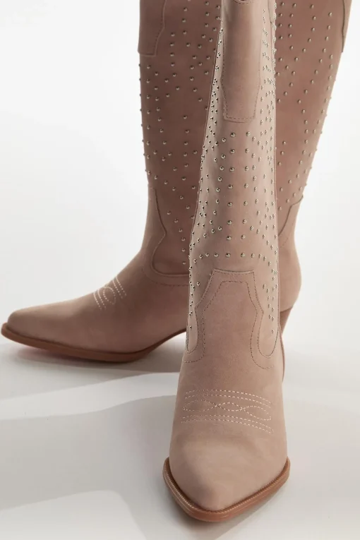 Glamorous Boots|Baby-Pink Studded Cowboy Knee-High-Boots -