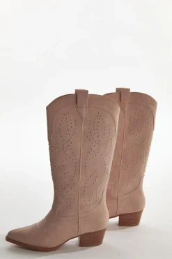 Glamorous Boots|Baby-Pink Studded Cowboy Knee-High-Boots -
