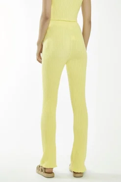 Glamorous Flares|Banana Yellow Ribbed Flare High-Waisted-Trousers -