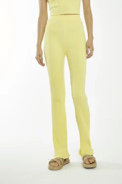 Glamorous Flares|Banana Yellow Ribbed Flare High-Waisted-Trousers -
