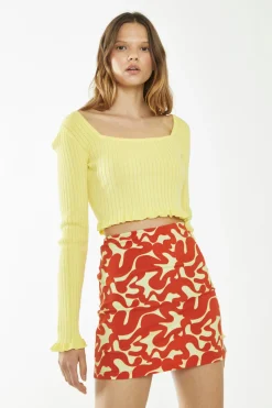 Glamorous Glamorous Care: Our Sustainable Collection|Co-ords|Banana-Orange Squiggle Jersey Mini Skirt -