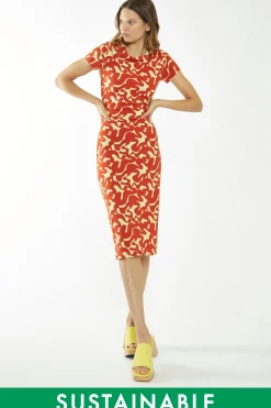 Glamorous Day Dresses|Glamorous Care: Our Sustainable Collection|Banana-Orange Squiggle Jersey Midi Dress -