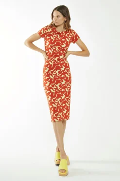 Glamorous Day Dresses|Glamorous Care: Our Sustainable Collection|Banana-Orange Squiggle Jersey Midi Dress -