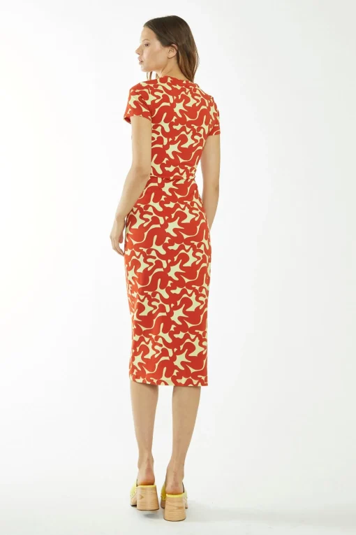 Glamorous Day Dresses|Glamorous Care: Our Sustainable Collection|Banana-Orange Squiggle Jersey Midi Dress -