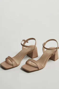 Glamorous Heels|Sandals|Beige Low Block-Heel Sandals -
