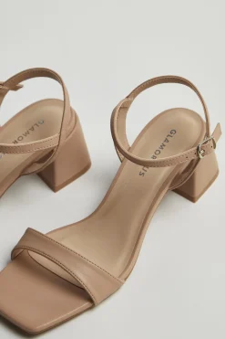 Glamorous Heels|Sandals|Beige Low Block-Heel Sandals -