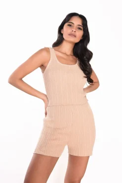 Glamorous Woven Shorts|Beige Ribbed Shorts -