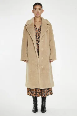 Glamorous Faux Fur & Leather|Longline Coats|Beige Teddy-Fur Longline-Coat -