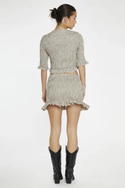Glamorous Co-ords|Mini Skirts|Beige-Black Check Shirred Mini-Skirt -